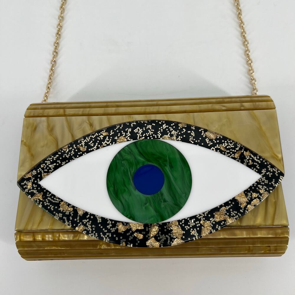 Kurt Gieger London Evil Eye Clutch Envelope Bag Gold Acrylic Purse Crossbody